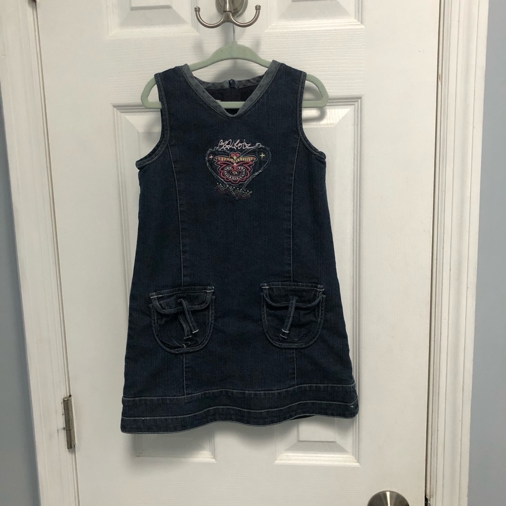 Christian Lacroix Junior denim 4T Denim Jumper Dress Embroidered Zip